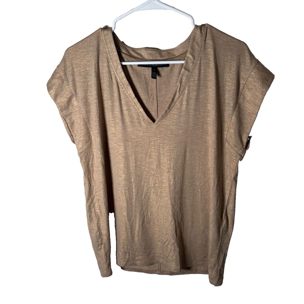 White House Black Market T-Shirt Women's Small V-Neck Metallic Short Sleeve